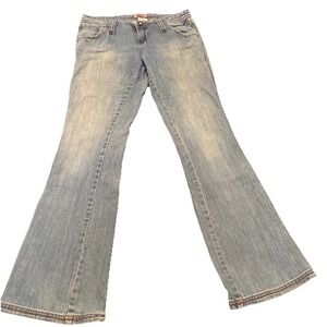 Vintage No Boundaries Juniors Low Rise Bootcut Blue Jeans Y2K Size 11 Red Stitch